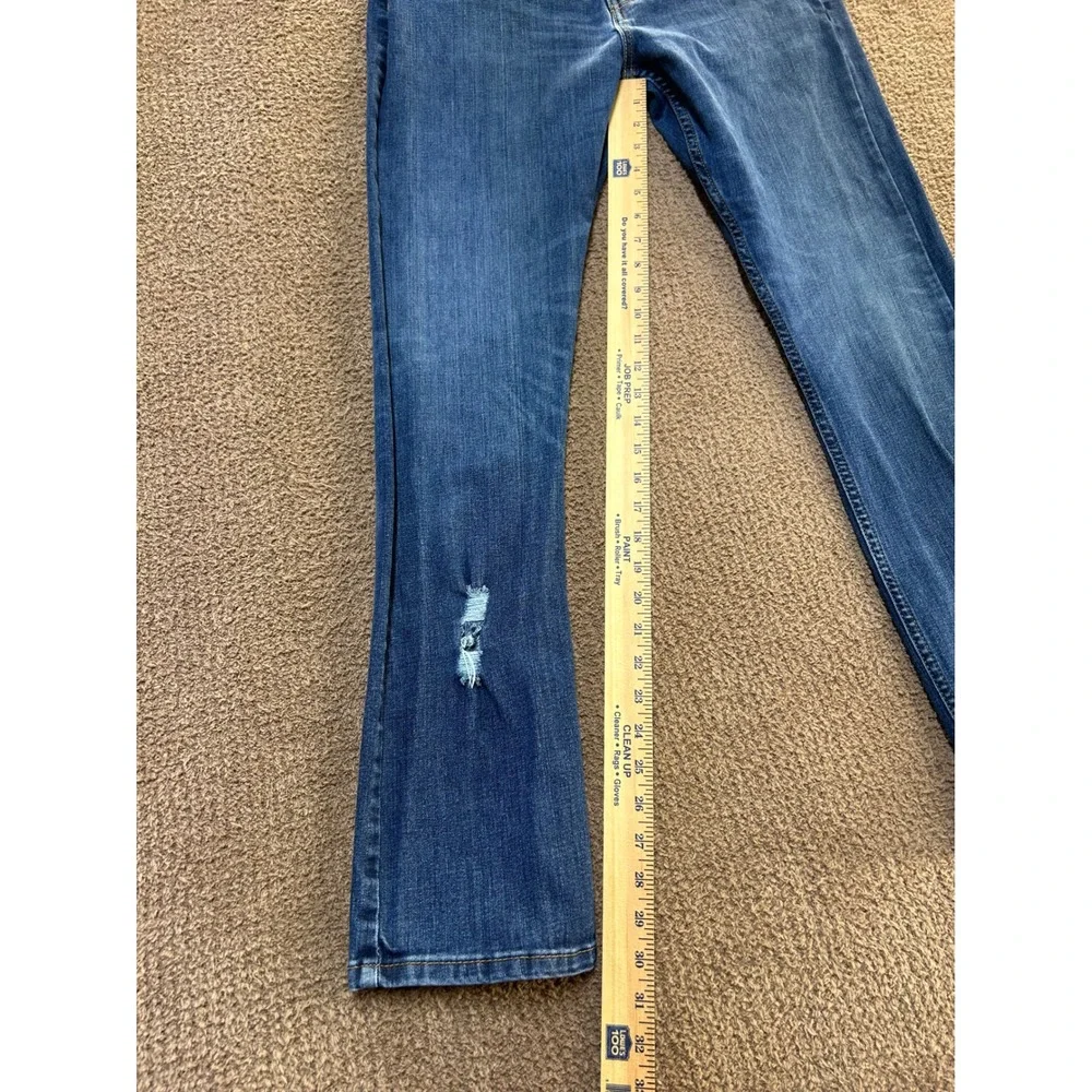 Levis 513 Slim Straight Jeans Mens 34x32 Medium Wash Blue Distressed Denim